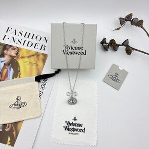 💫 Brand New Vivienne Westwood Mini Bas Relief Necklace – Silver with Blue Cryst
